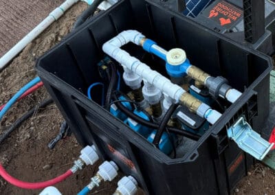 Auto wildfire sprinkler system with roof and ground sprinklers, controlled by ESP32/ESP8266, for wildfire protection, landscape watering, and remote monitoring in Central Oregon.