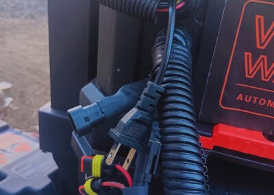 Power cable with grounded plug connected to wildfire detection system in Central Oregon.