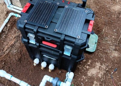 Automated wildfire detection and sprinkler system installed outdoors in Central Oregon by Wildfire Watchdog.
