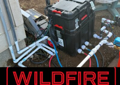 Auto sprinkler control system with ESP32/ESP8266, ground, roof, and eave sprinklers, monitored remotely via TagoIO, installed in Bend, Central Oregon by Wildfire Watchdog.