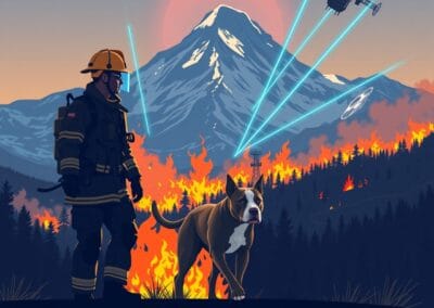 Fire detection and suppression system with roof, eave, and ground sprinklers, controlled by ESP32/ESP8266 modules, monitored remotely via TagoIO, protecting properties in Bend, Central Oregon.